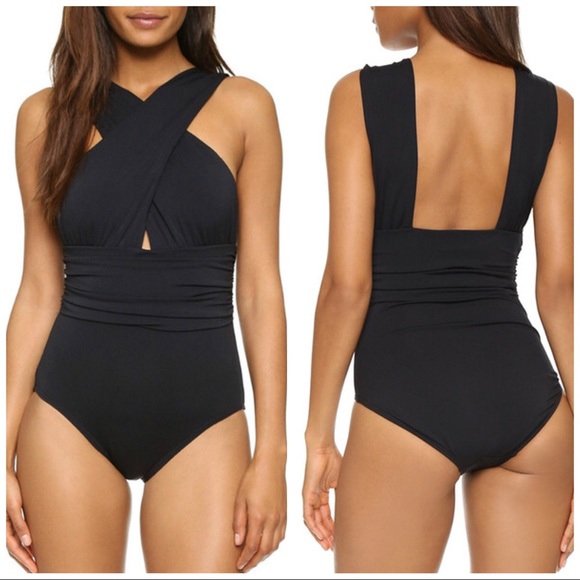 Black One-Piece Swimsuit Crisscross - Picture 1 of 9
